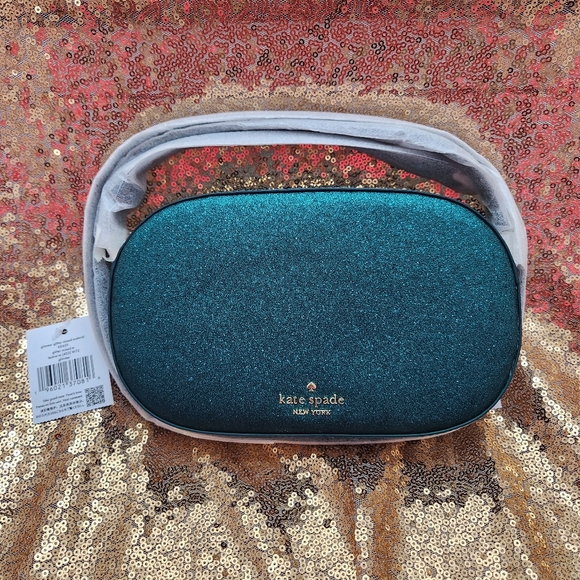 Kate Spade Teal Green Glitter Oval Camera Crossbody Bag